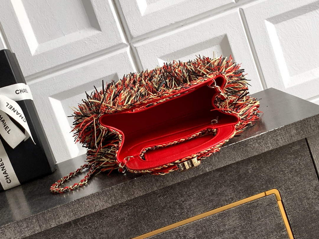 Chanel Mini Shopping Bag, AS4416 Raffia-Effect Fabric Red