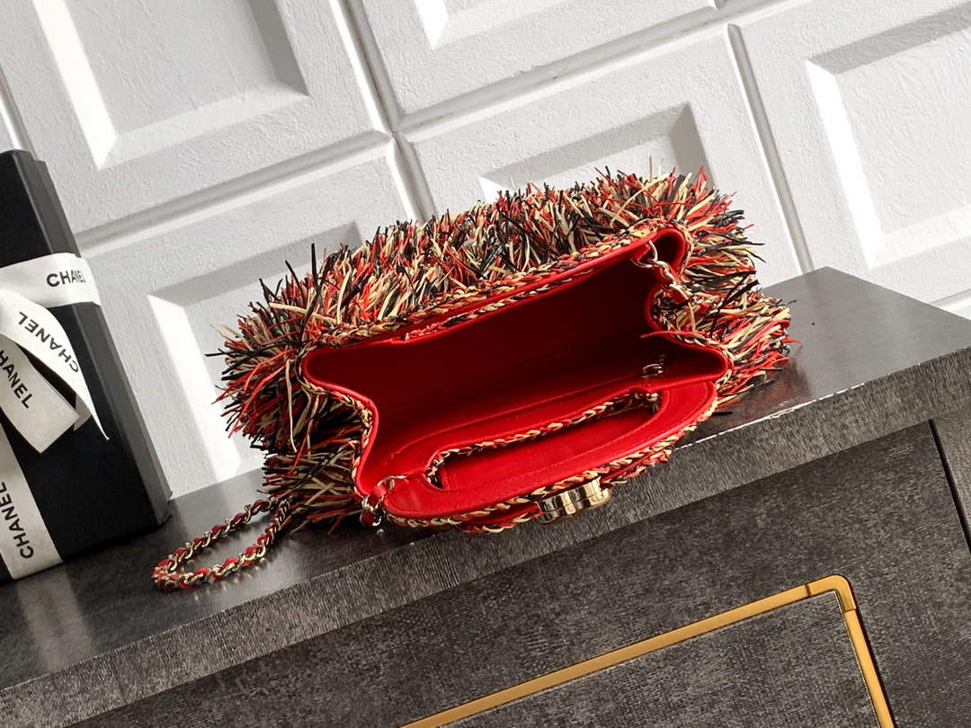 Chanel Mini Shopping Bag, AS4416 Raffia-Effect Fabric Red