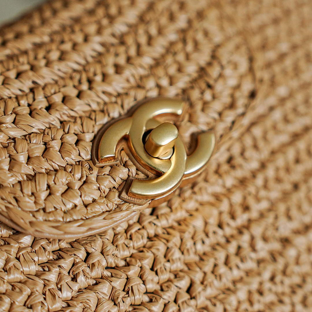 Chanel Mini Shopping Bag, AS4416 Braided Raffia Dark Beige