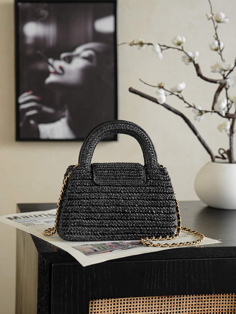 Chanel Mini Shopping Bag, AS4416 Braided Raffia Black