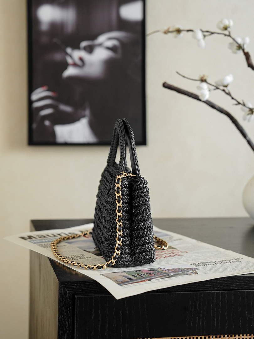 Chanel Mini Shopping Bag, AS4416 Braided Raffia Black