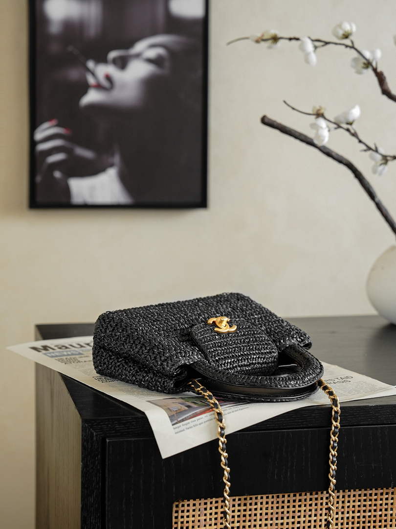 Chanel Mini Shopping Bag, AS4416 Braided Raffia Black