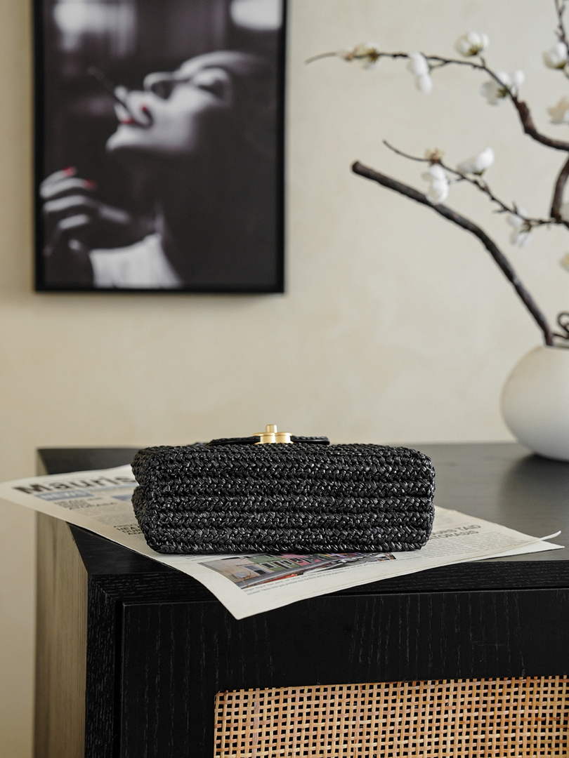 Chanel Mini Shopping Bag, AS4416 Braided Raffia Black