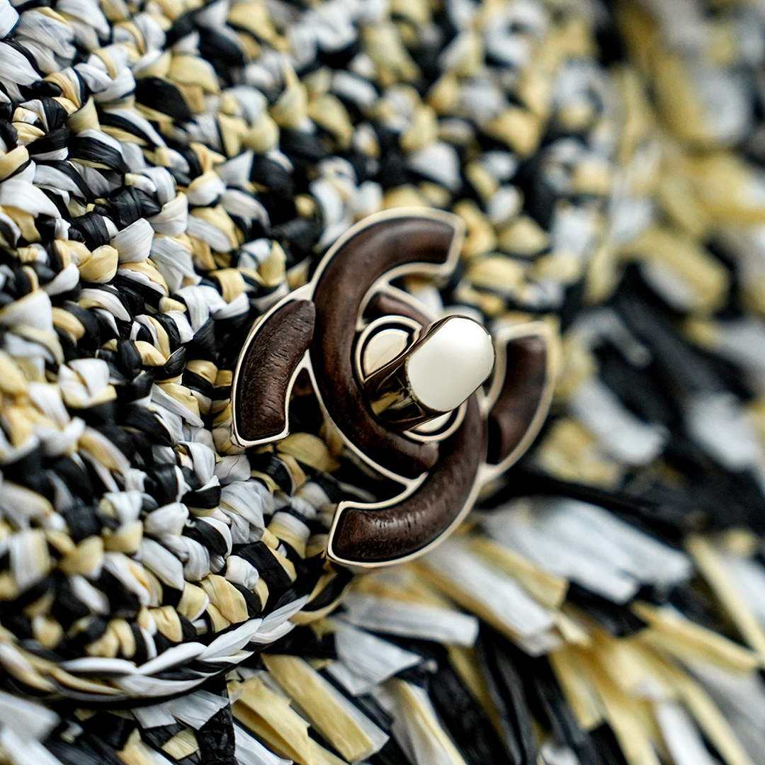 Chanel Mini Shopping Bag, AS4416 Raffia-Effect Fabric Gray