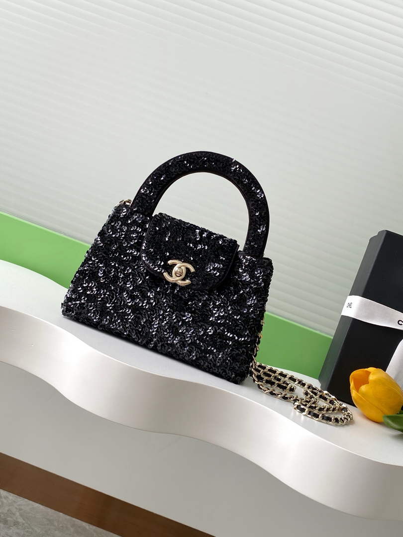 Chanel Mini Shopping Bag, AS4416 Sequins Black