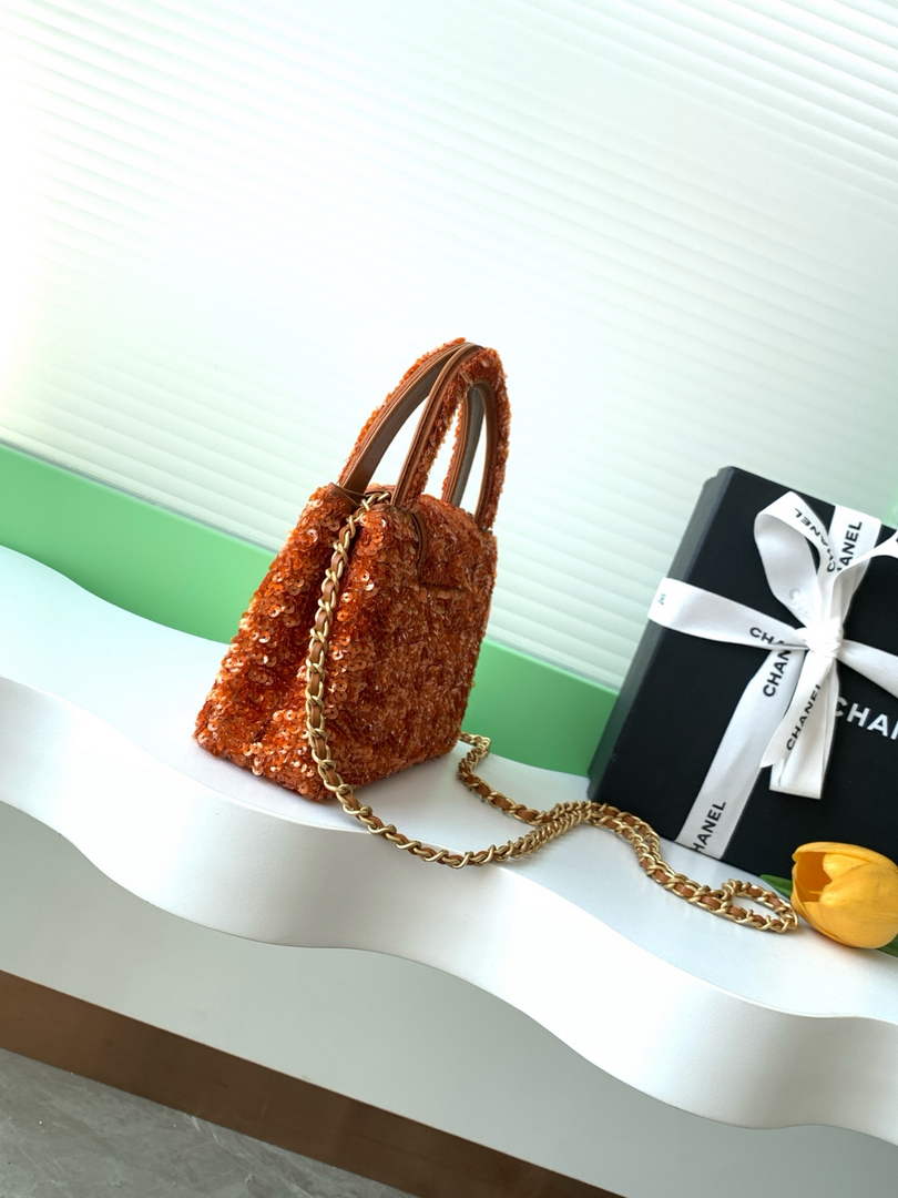 Chanel Mini Shopping Bag, AS4416 Sequins Brown