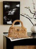 Chanel Mini Shopping Bag, AS4416 Raffia-Effect Fabric Dark Beige