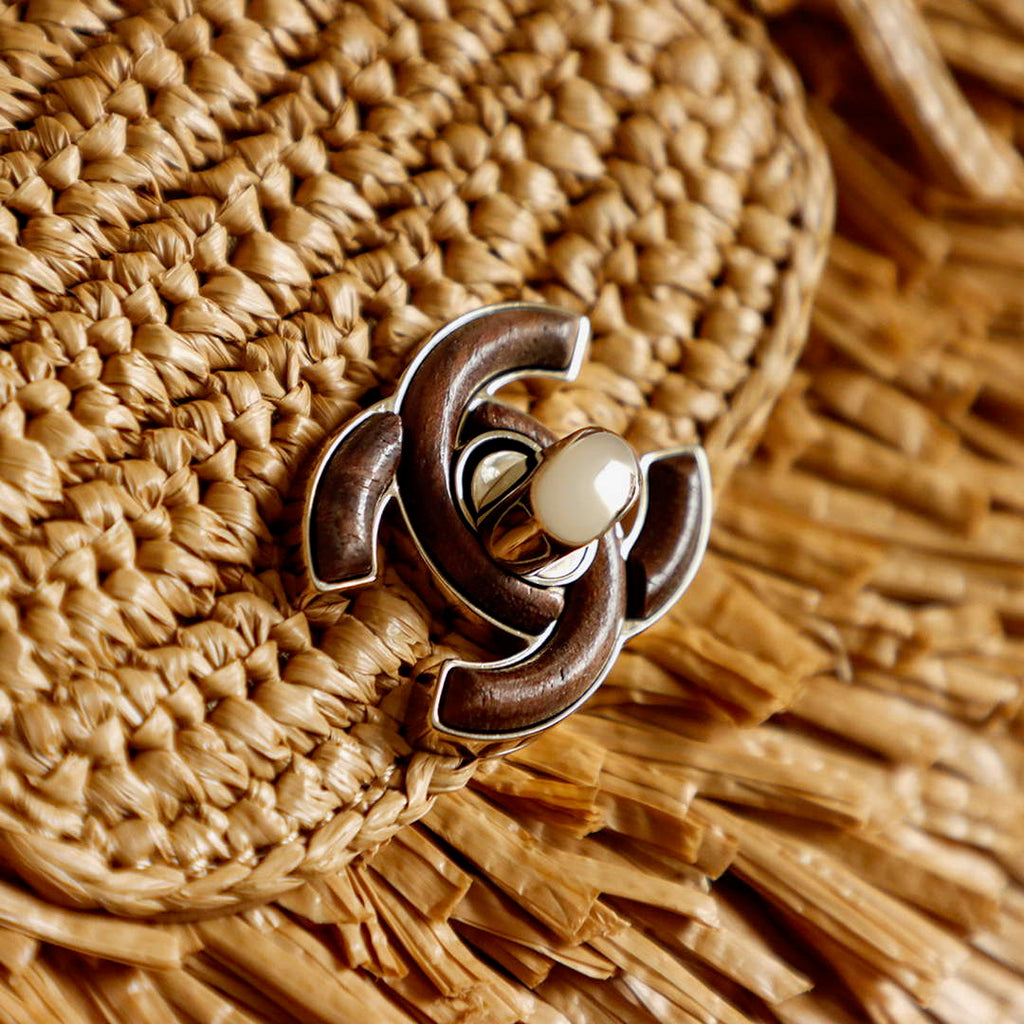 Chanel Mini Shopping Bag, AS4416 Raffia-Effect Fabric Dark Beige