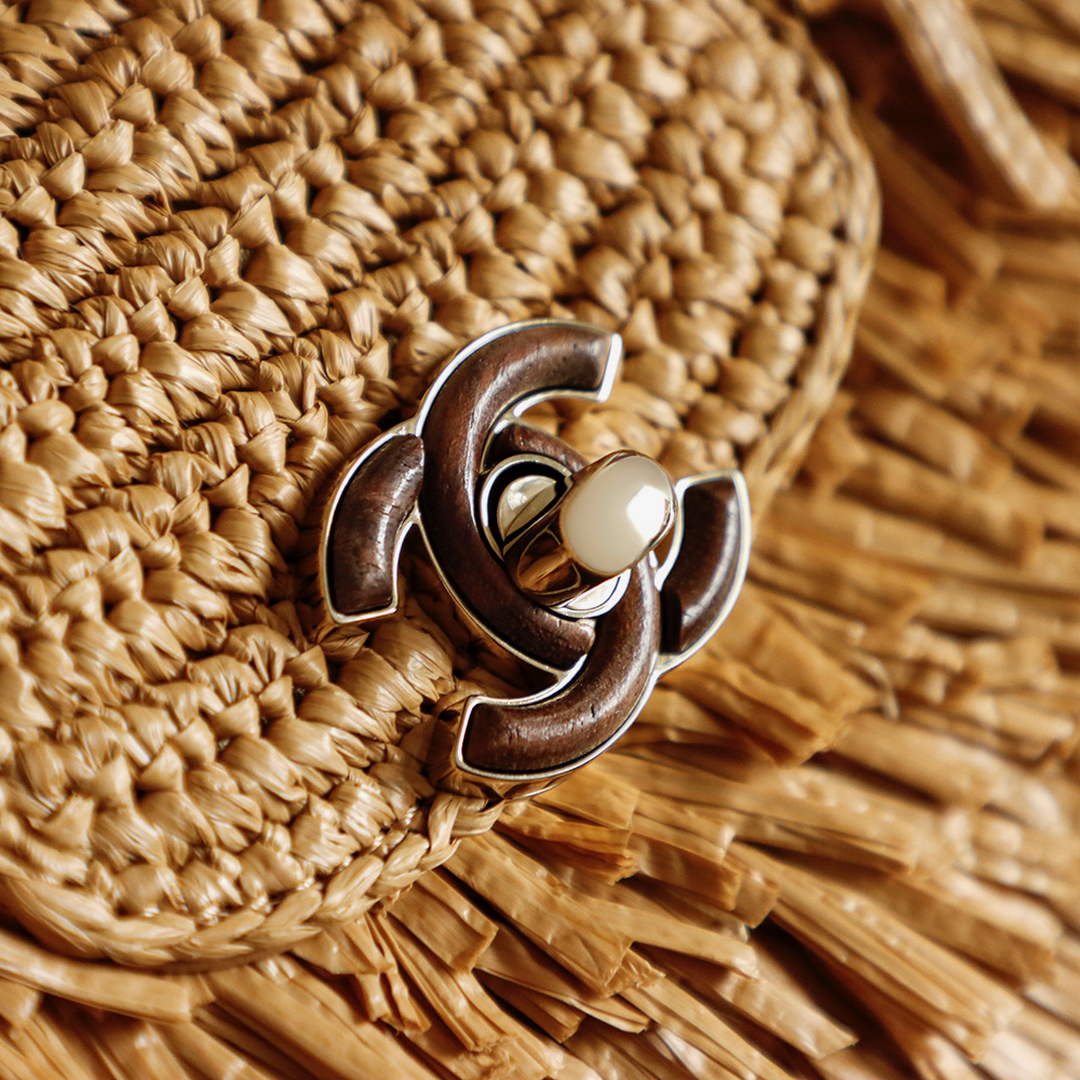 Chanel Mini Shopping Bag, AS4416 Raffia-Effect Fabric Dark Beige