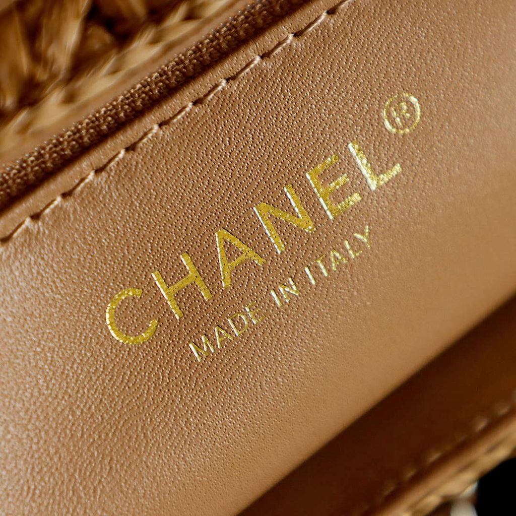 Chanel Mini Shopping Bag, AS4416 Raffia-Effect Fabric Dark Beige