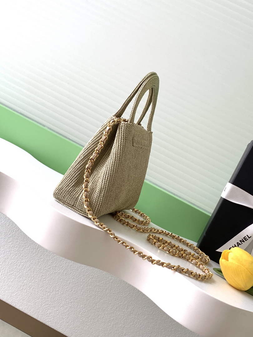 Chanel Mini Shopping Bag, AS4416 Raffia-Effect Fabric Gold