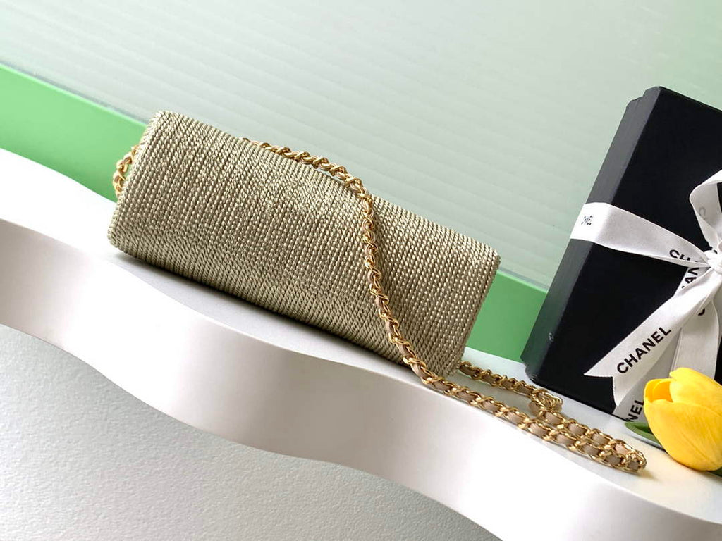 Chanel Mini Shopping Bag, AS4416 Raffia-Effect Fabric Gold