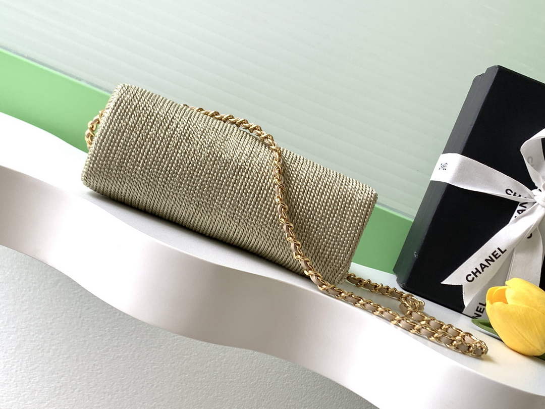 Chanel Mini Shopping Bag, AS4416 Raffia-Effect Fabric Gold