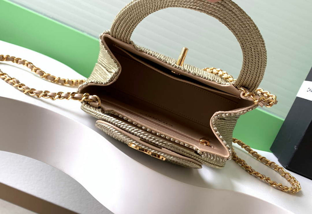 Chanel Mini Shopping Bag, AS4416 Raffia-Effect Fabric Gold