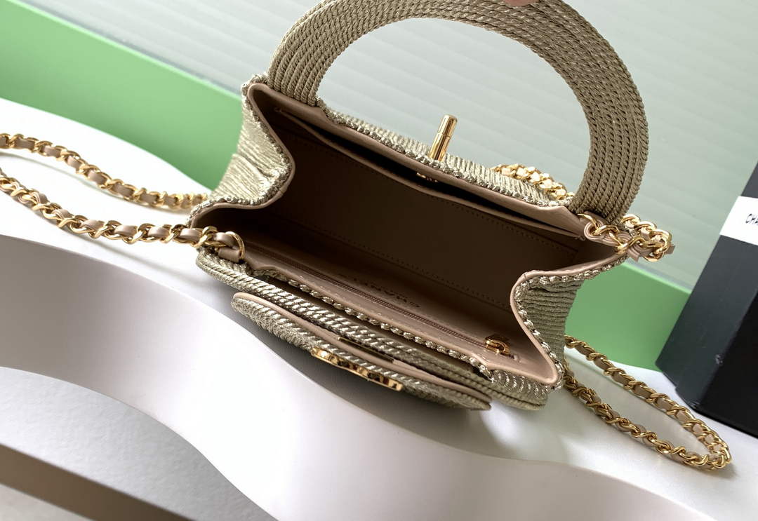 Chanel Mini Shopping Bag, AS4416 Raffia-Effect Fabric Gold