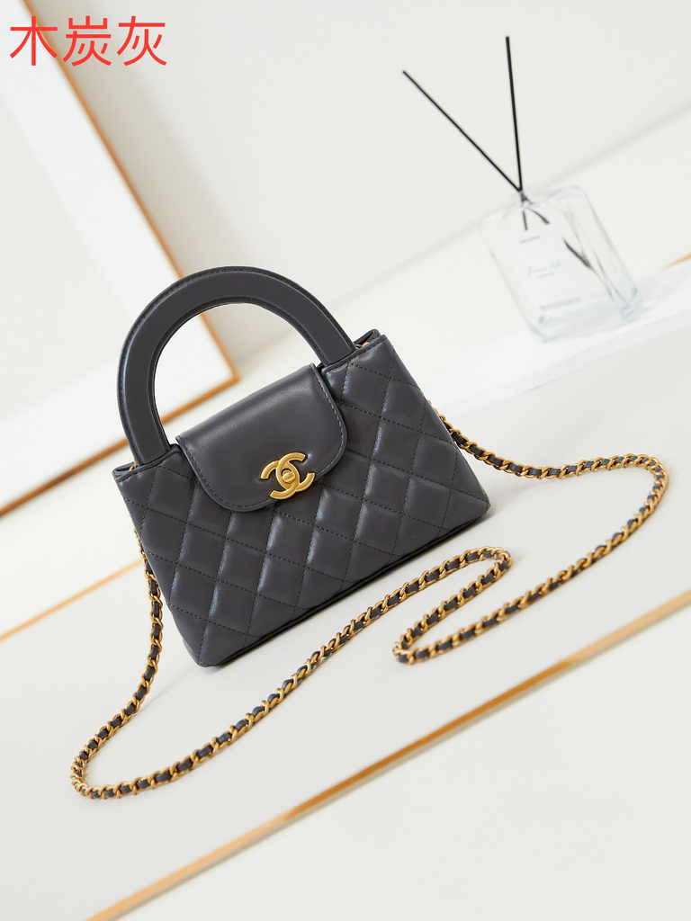 Chanel mini shopping bag, AS4416 dark gray calfskin