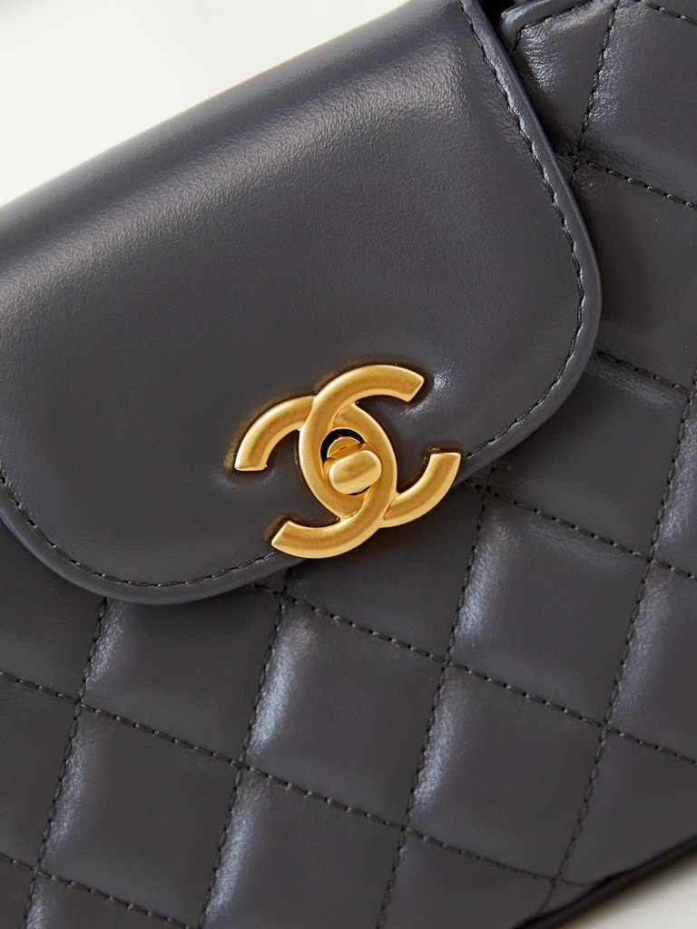 Chanel mini shopping bag, AS4416 dark gray calfskin