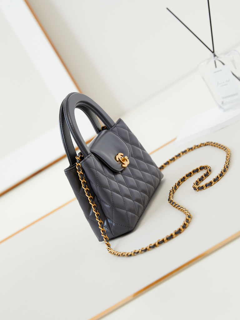 Chanel mini shopping bag, AS4416 dark gray calfskin