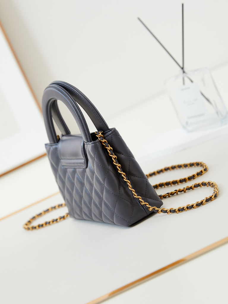 Chanel mini shopping bag, AS4416 dark gray calfskin