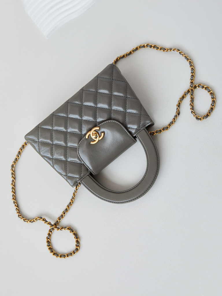 Chanel mini shopping bag, AS4416 gray calfskin