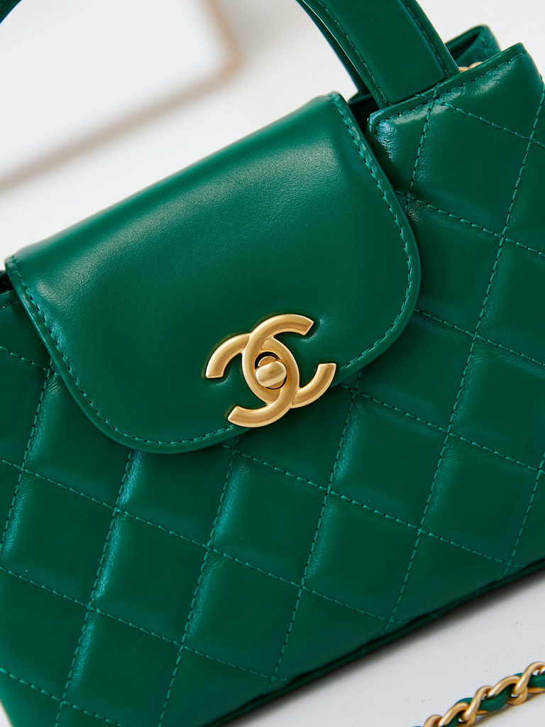 Chanel mini shopping bag, AS4416 green calfskin