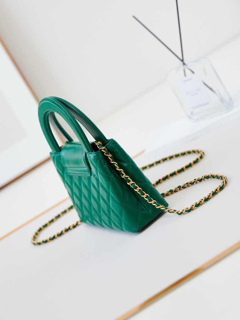 Chanel mini shopping bag, AS4416 green calfskin