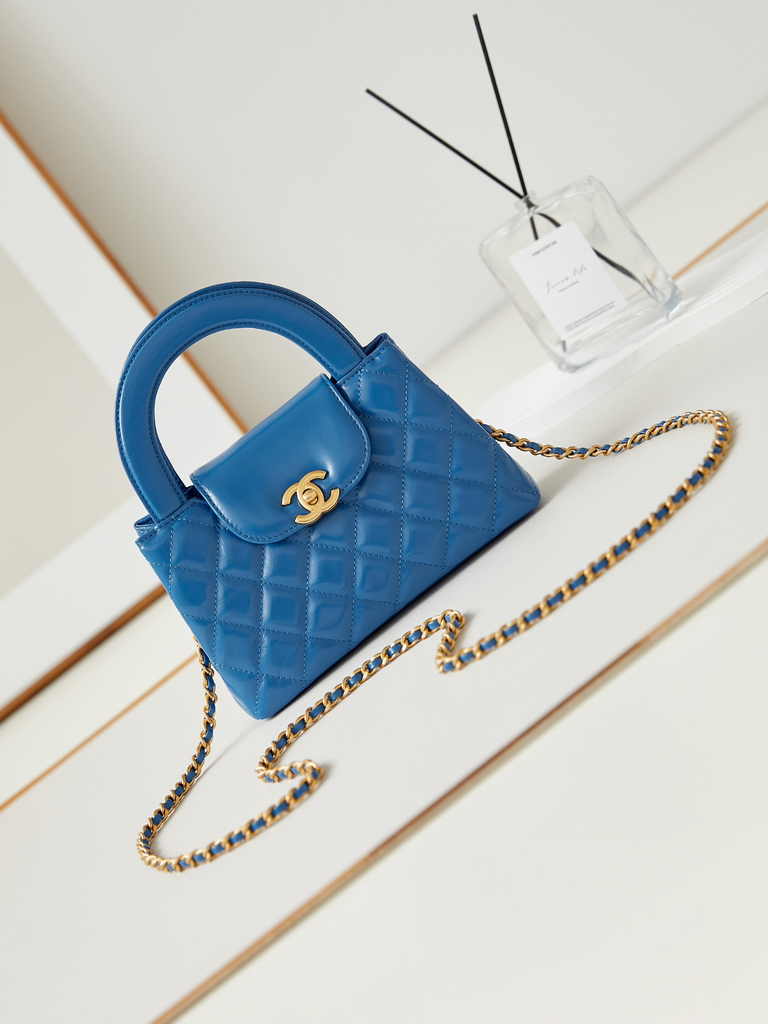 Chanel mini shopping bag, AS4416 blue calfskin