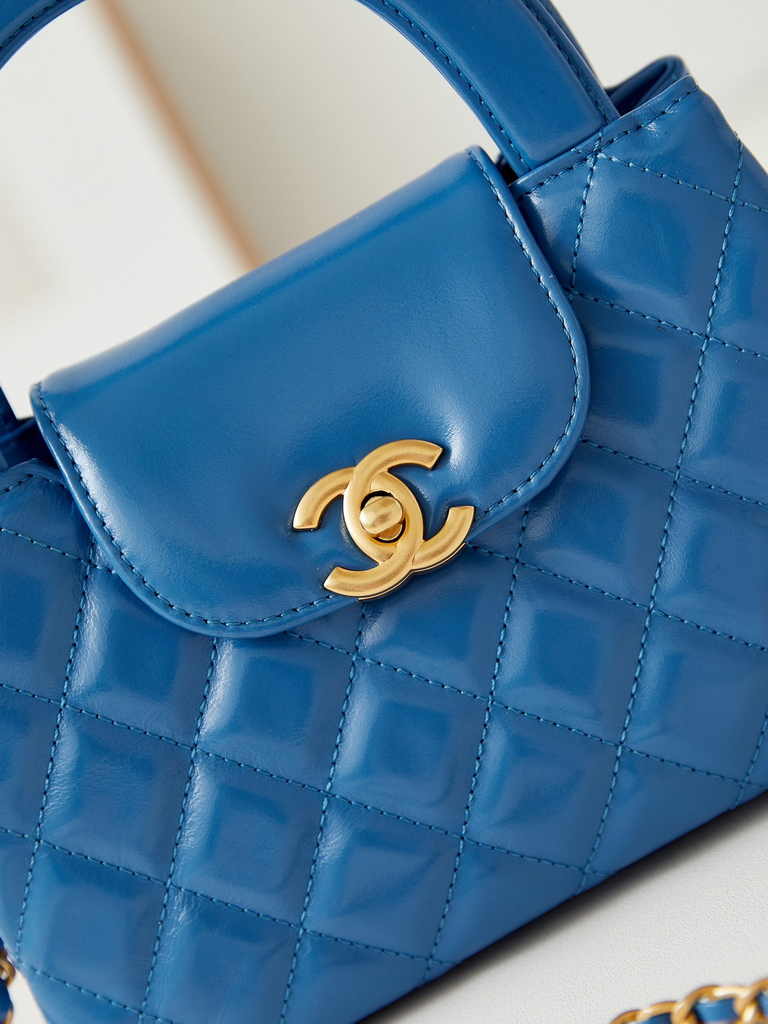 Chanel mini shopping bag, AS4416 blue calfskin