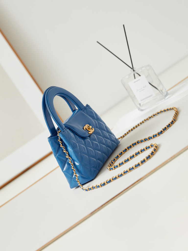 Chanel mini shopping bag, AS4416 blue calfskin