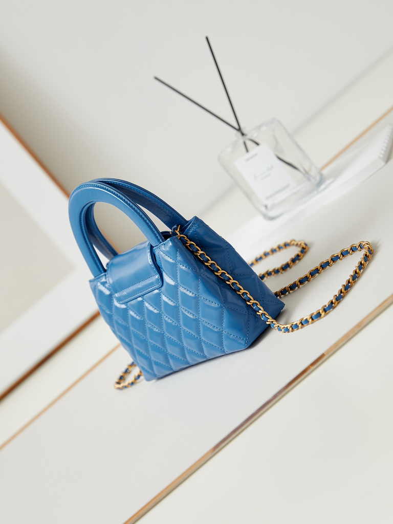 Chanel mini shopping bag, AS4416 blue calfskin