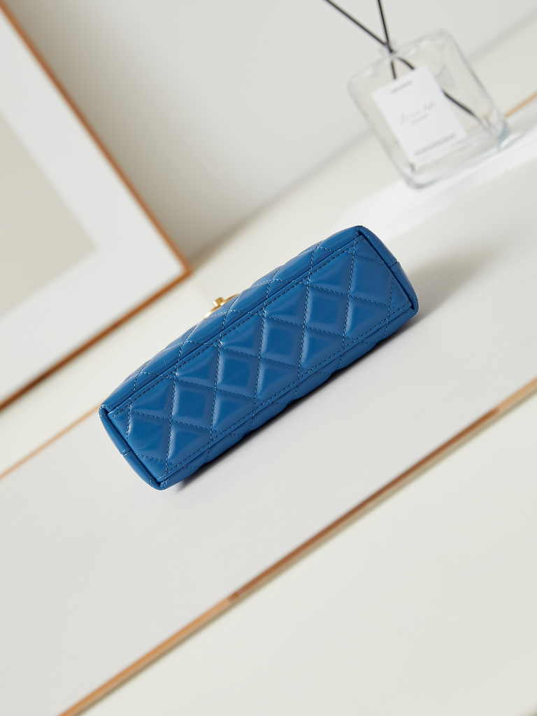 Chanel mini shopping bag, AS4416 blue calfskin