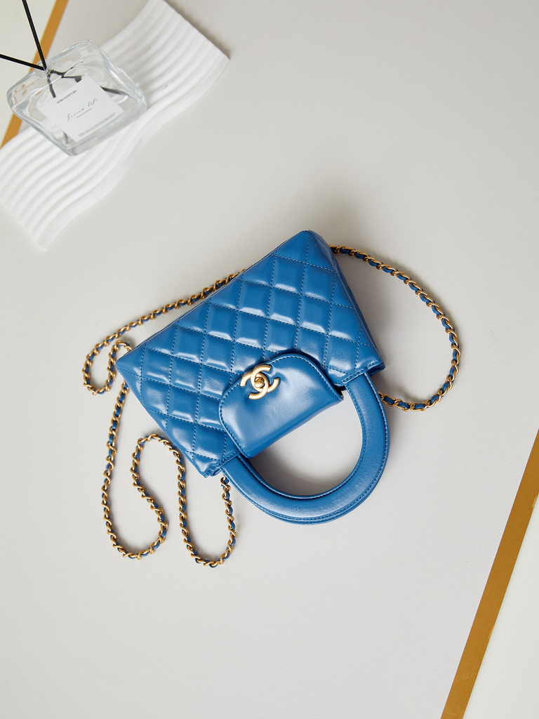 Chanel mini shopping bag, AS4416 blue calfskin
