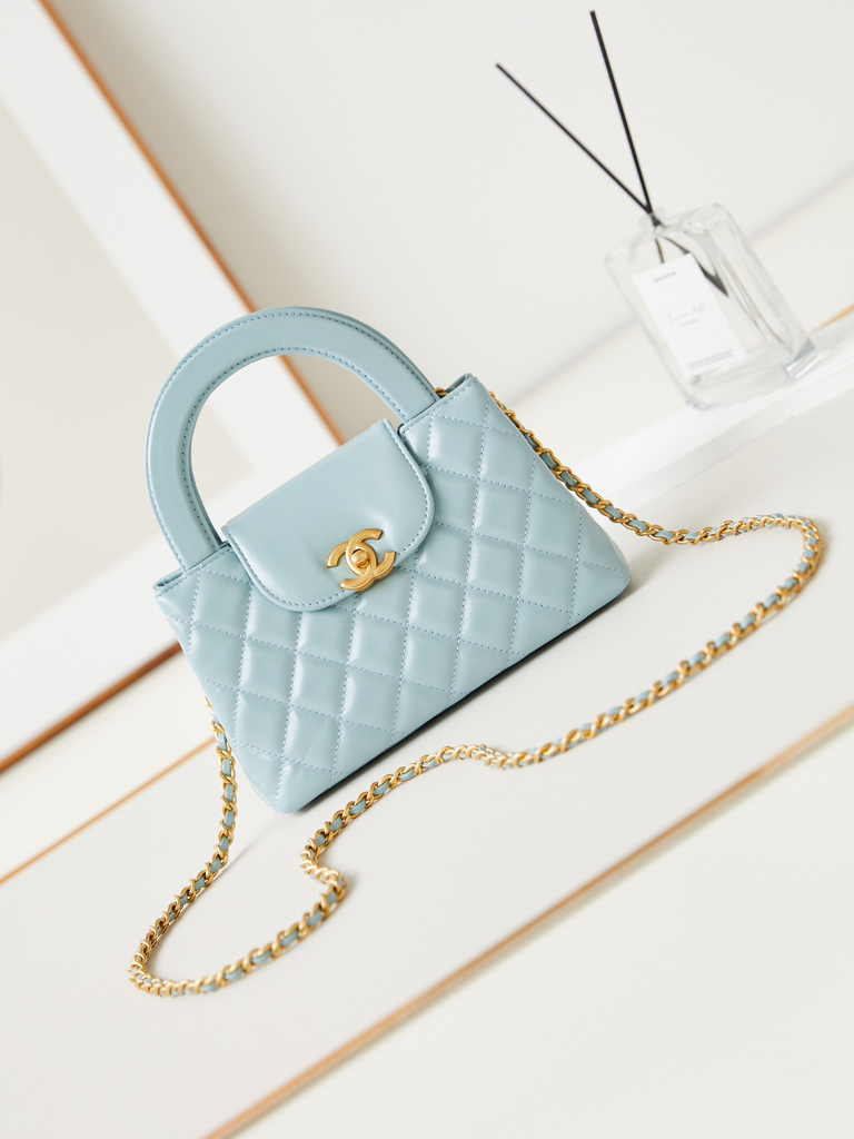 Chanel mini shopping bag, AS4416 light blue calfskin