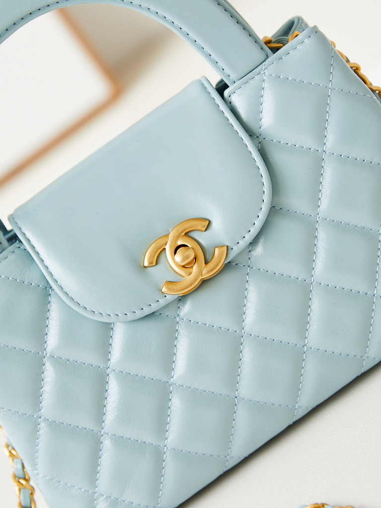 Chanel mini shopping bag, AS4416 light blue calfskin