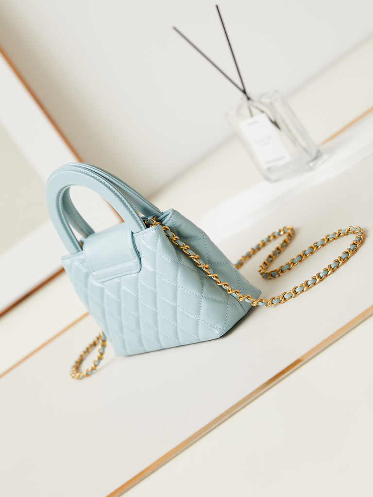 Chanel mini shopping bag, AS4416 light blue calfskin