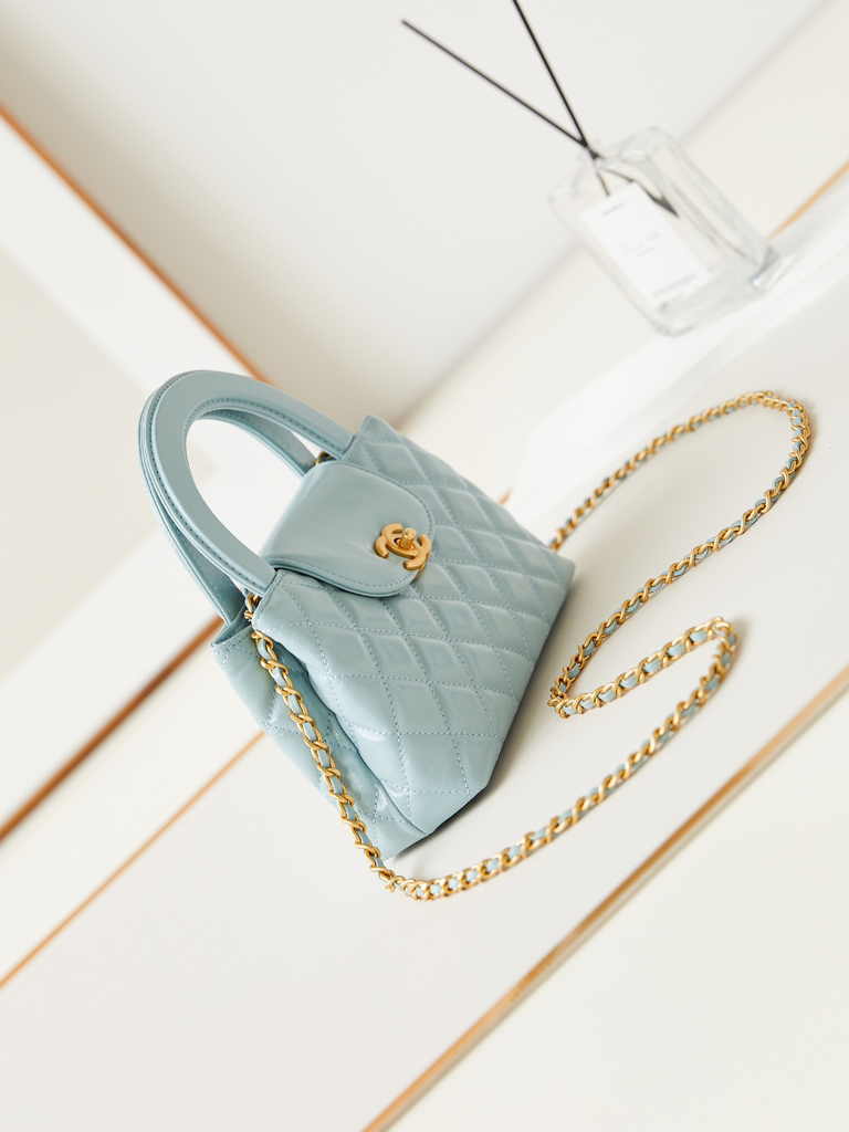 Chanel mini shopping bag, AS4416 light blue calfskin