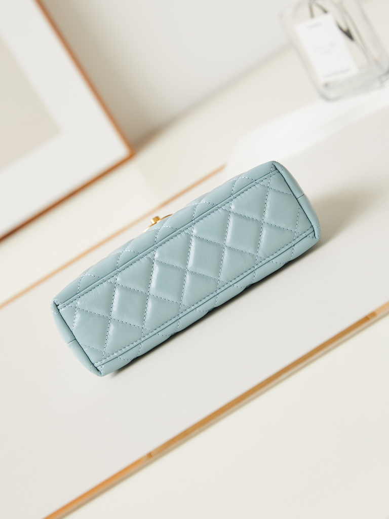 Chanel mini shopping bag, AS4416 light blue calfskin