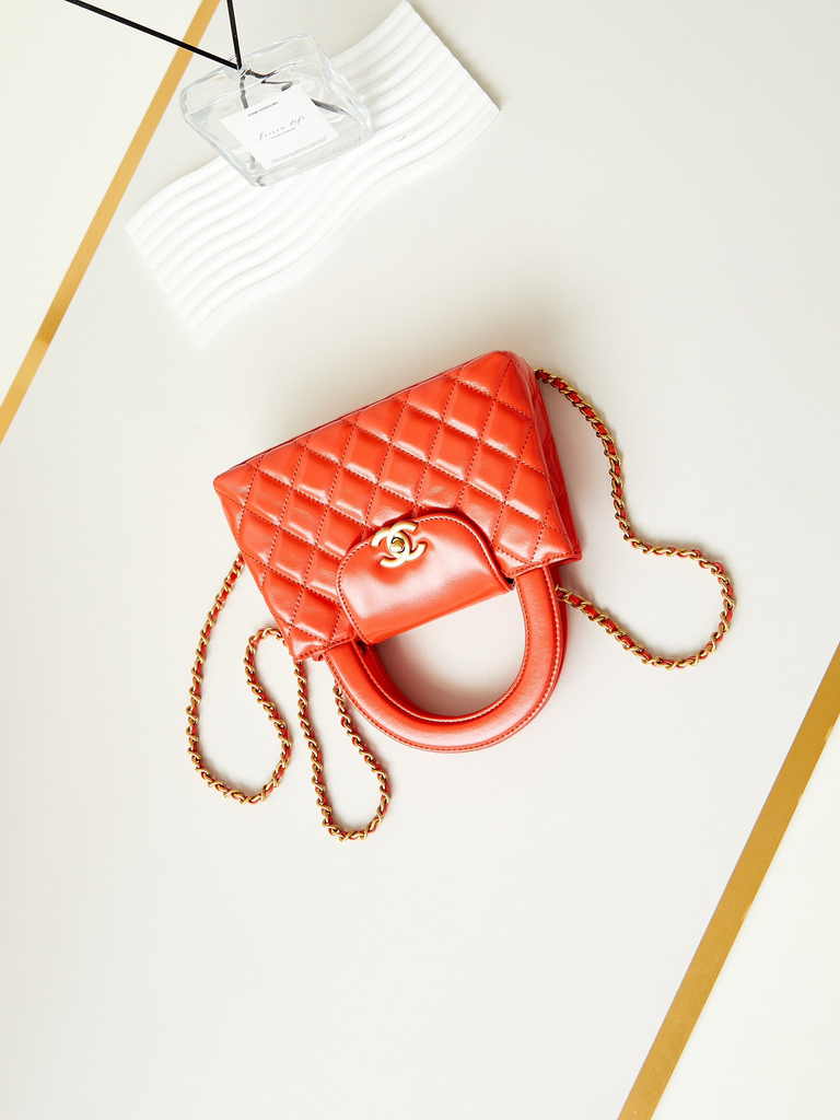 Chanel mini shopping bag, AS4416 orange calfskin