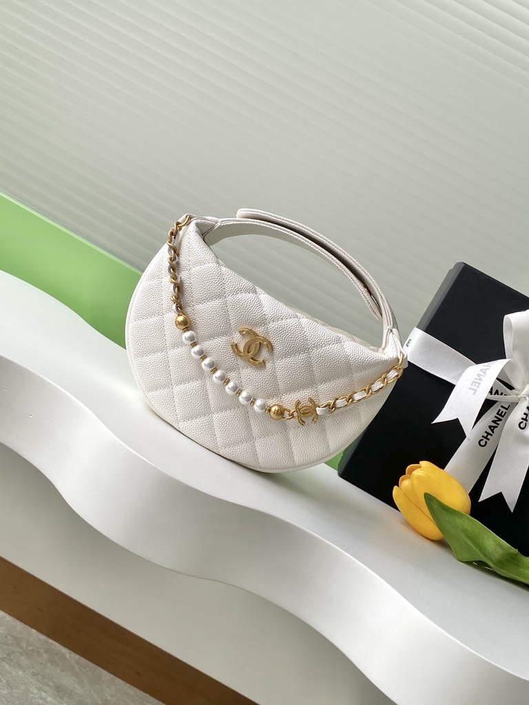 Chanel Pouch - White Grained calfskin, AP4584 imitation pearl