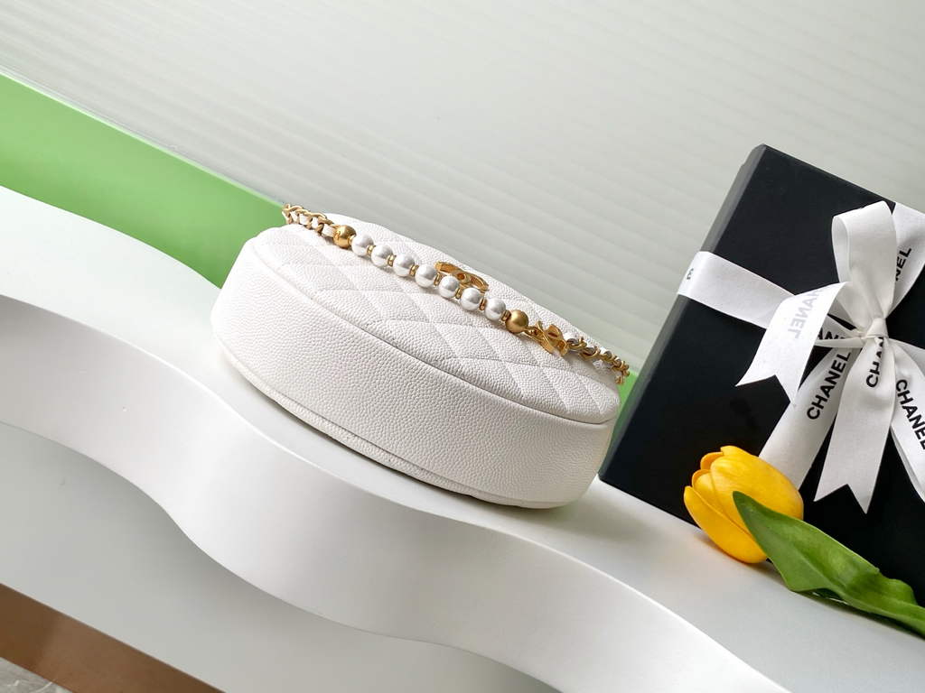 Chanel Pouch - White Grained calfskin, AP4584 imitation pearl