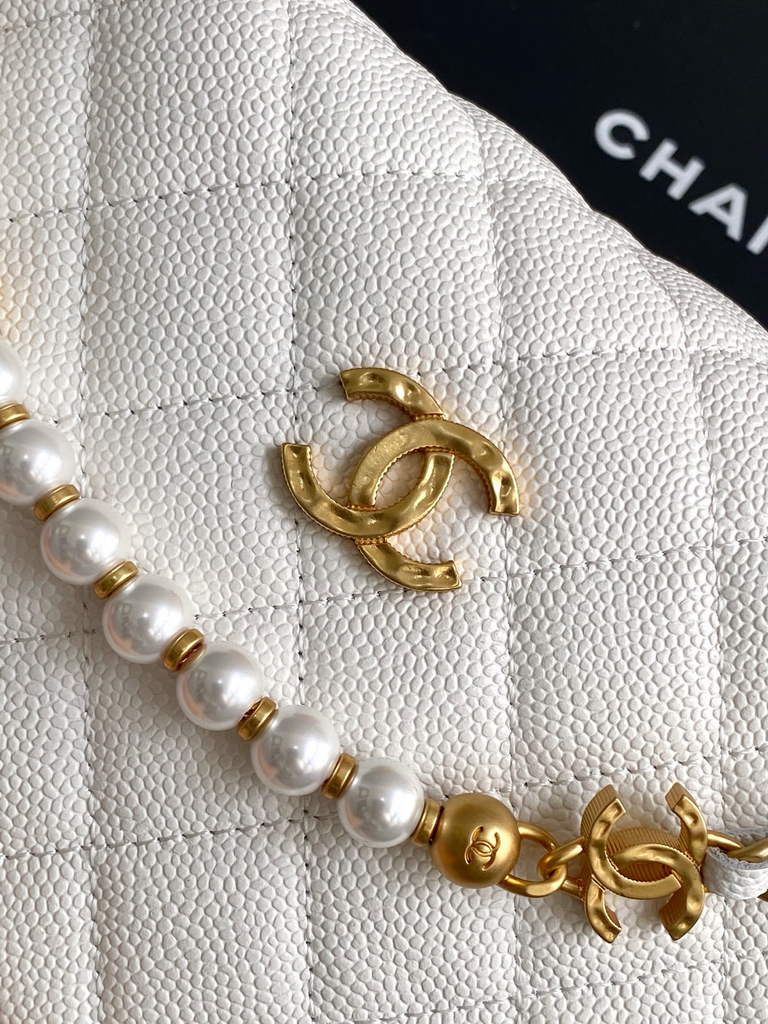 Chanel Pouch - White Grained calfskin, AP4584 imitation pearl