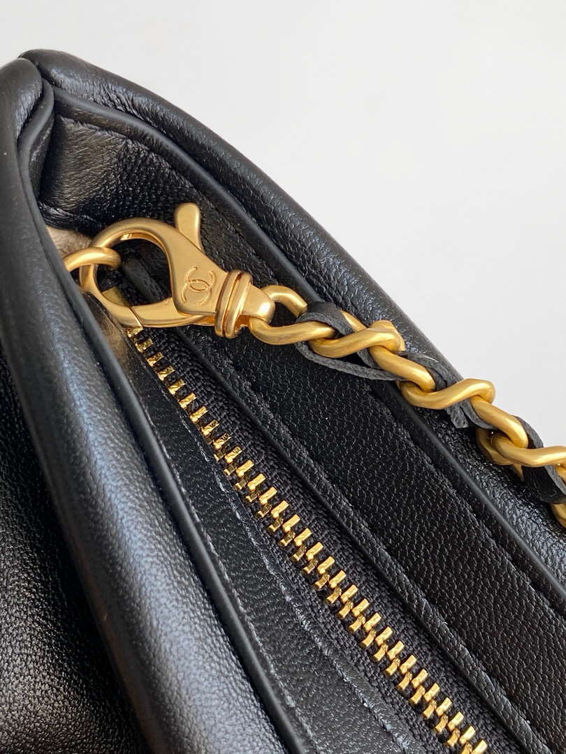 CHANEL Black Metallic Quilted Chain Clutch - AP4613