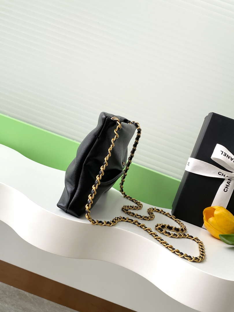 CHANEL Black Metallic Quilted Chain Clutch - AP4613