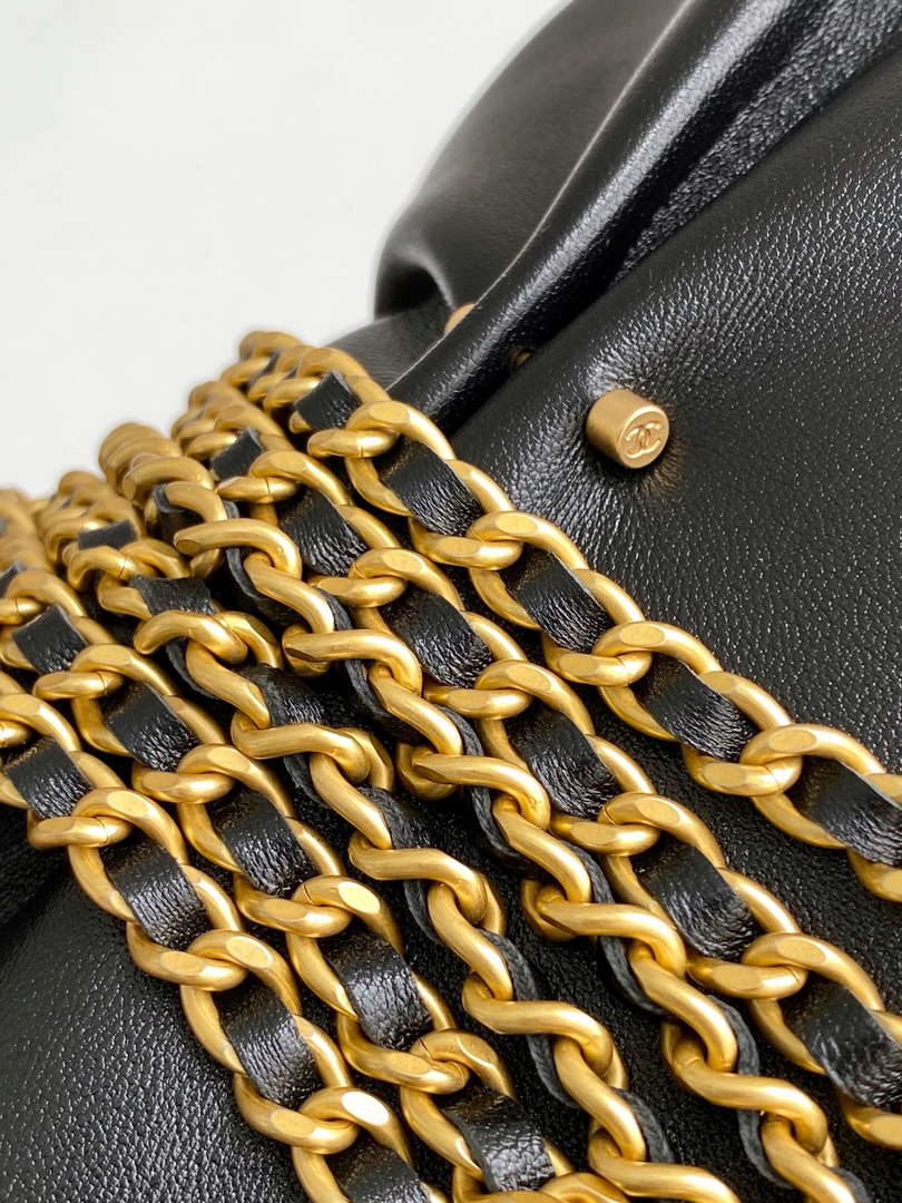 CHANEL Black Metallic Quilted Chain Clutch - AP4613