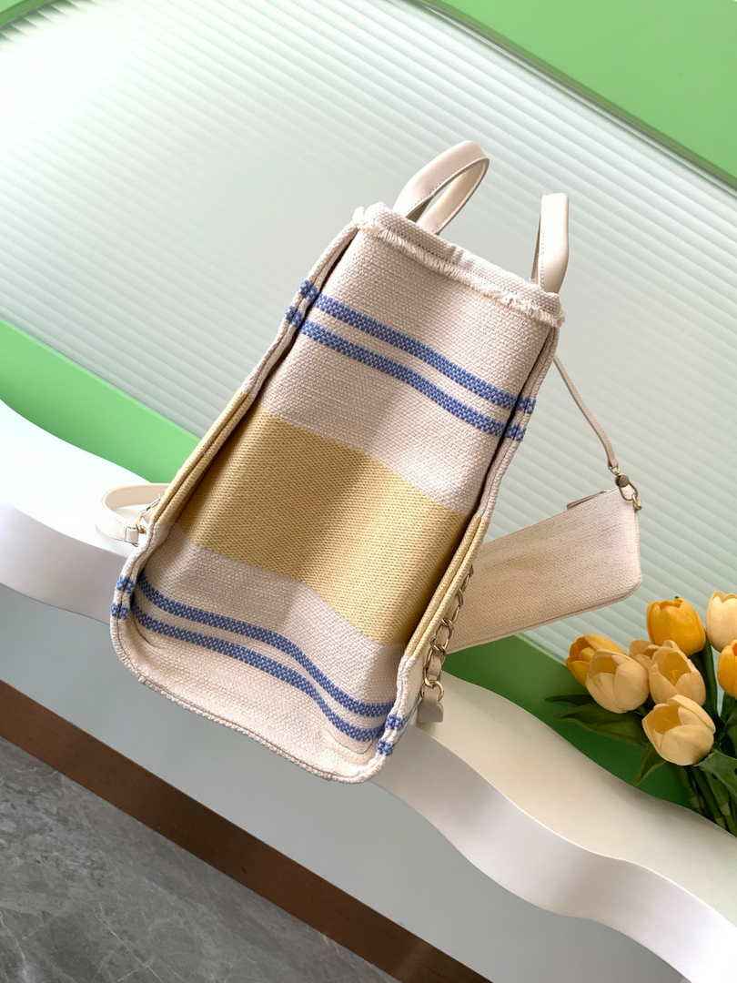 Chanel Shopping bag, Cotton canvas, AS3351 Ecru, Blue & Yellow