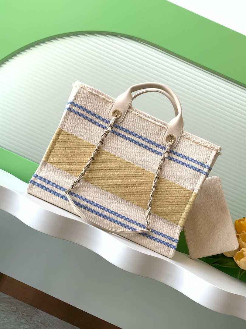 Chanel Shopping bag, Cotton canvas, AS3351 Ecru, Blue & Yellow