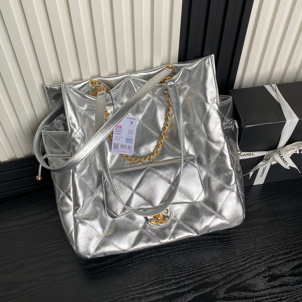 Chanel Shopping bag, Shiny lambskin AS5315 silver