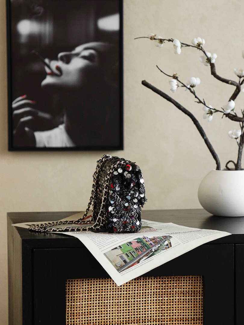 Chanel Shoulder Flap bag, AS4561 Sequins, Black & Red
