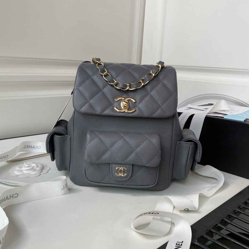 Chanel backpack AS4398 Grained shiny calfskin Gray