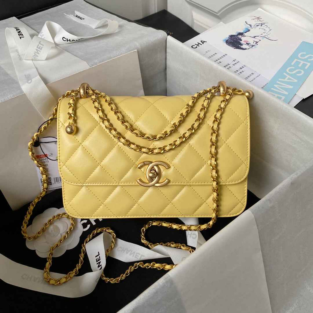 Chanel Small Flap bag AS2649 Lambskin Yellow